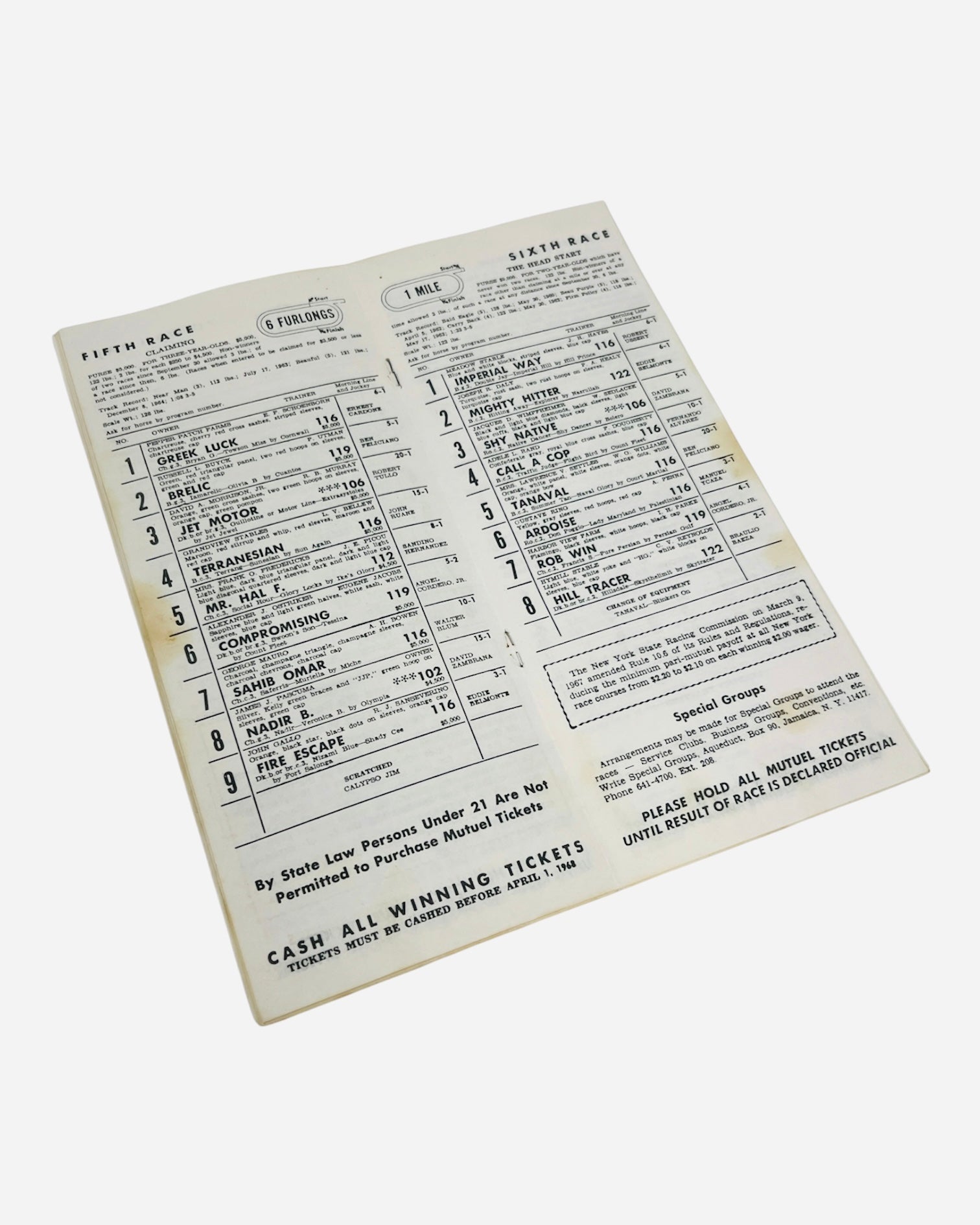 1967 Aqueduct Racetrack (“The Big A”) Official Program