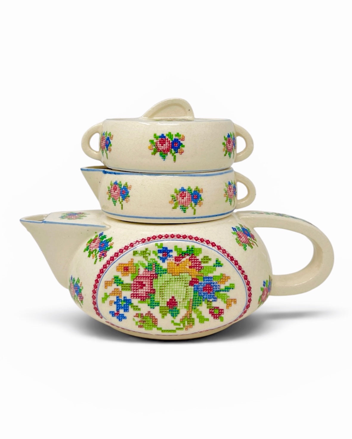 Vintage Floral Stacking Teapot Set
