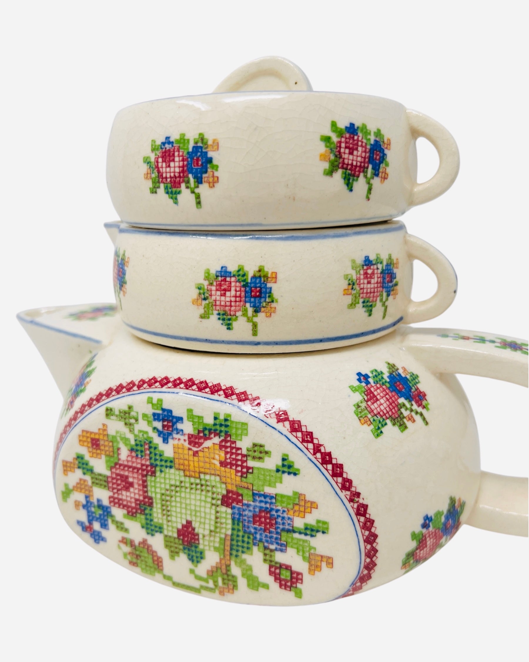 Vintage Floral Stacking Teapot Set