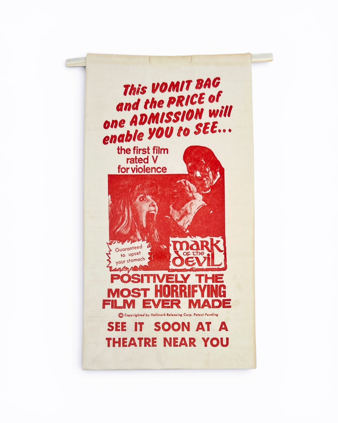 Vintage 1972 Horror Movie Promo Vomit Bag (New Old Stock)