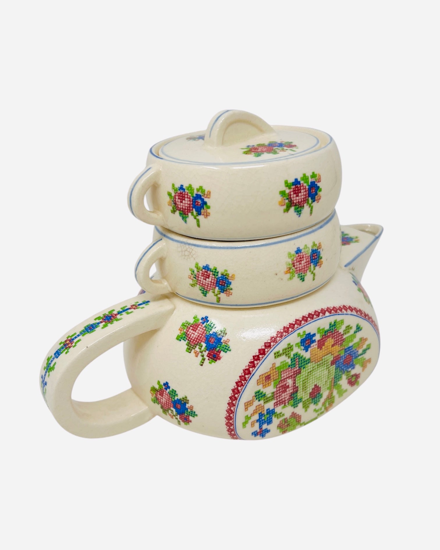 Vintage Floral Stacking Teapot Set