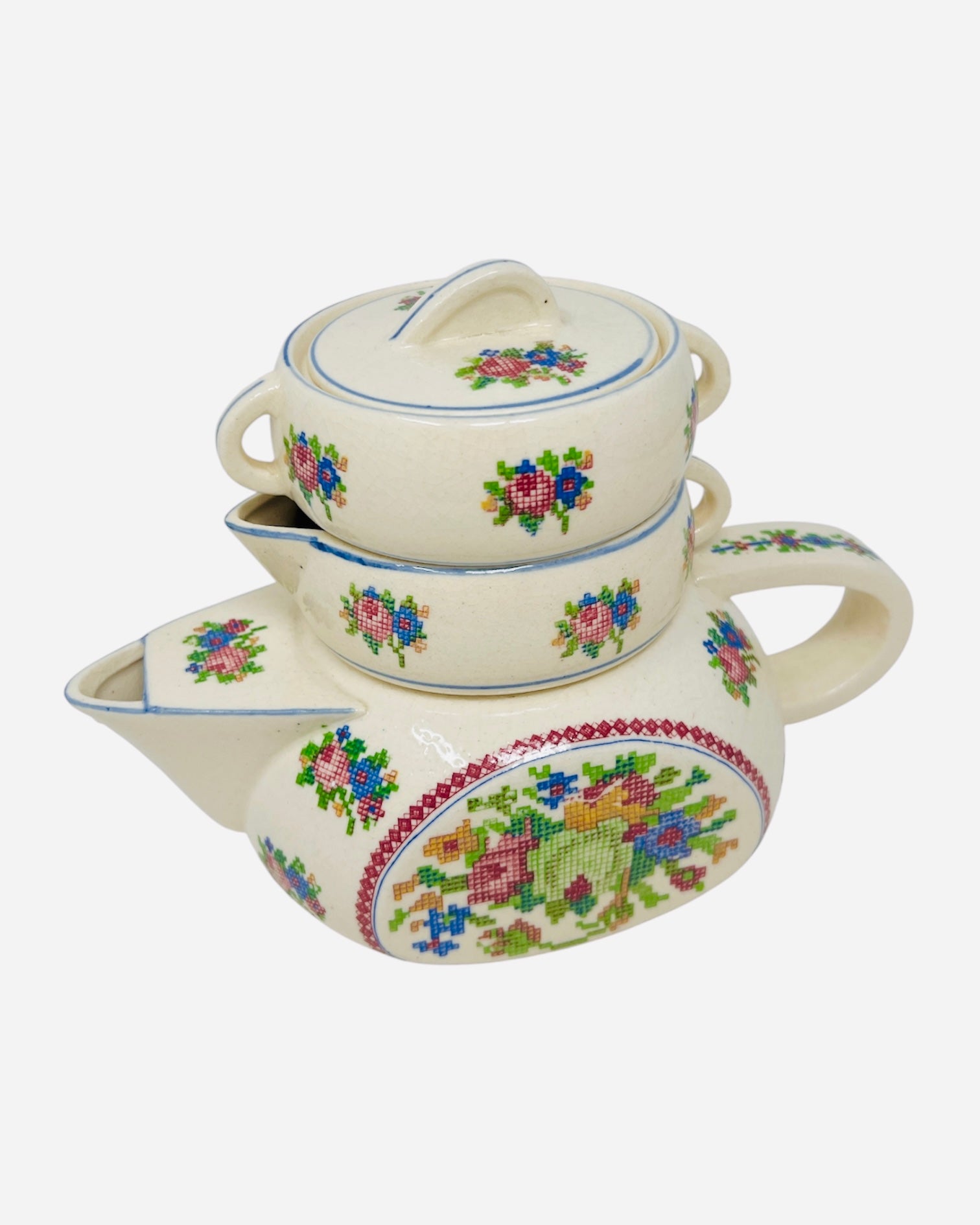 Vintage Floral Stacking Teapot Set