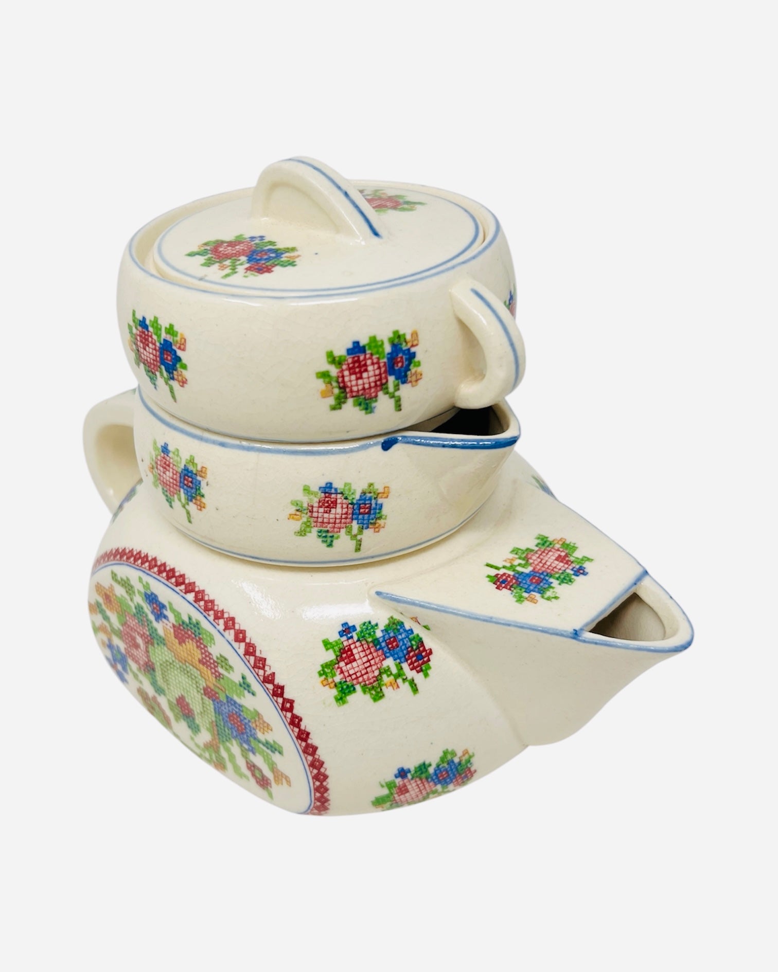 Vintage Floral Stacking Teapot Set