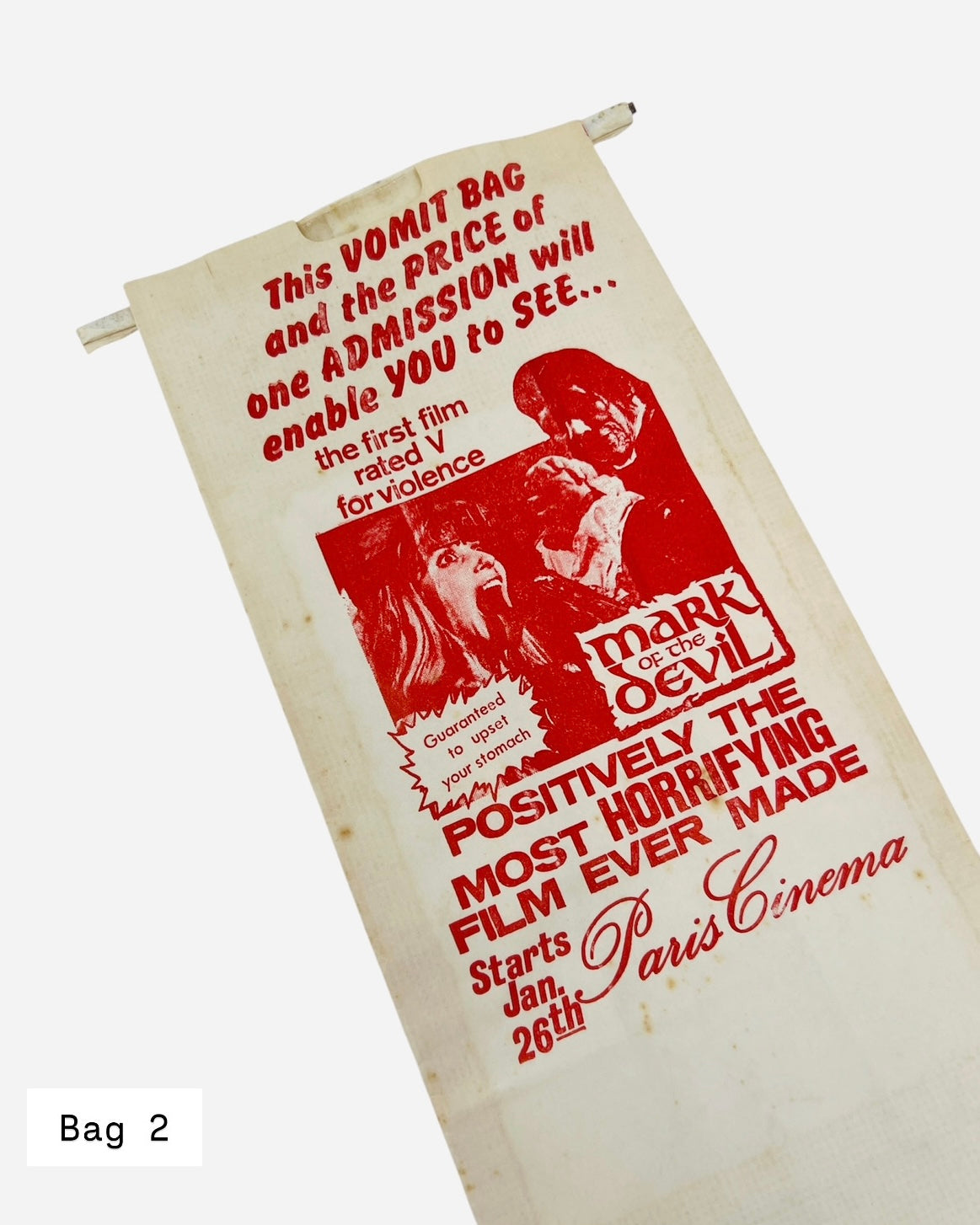 Vintage 1972 ‘Mark of the Devil’ Horror Promo Vomit Bags