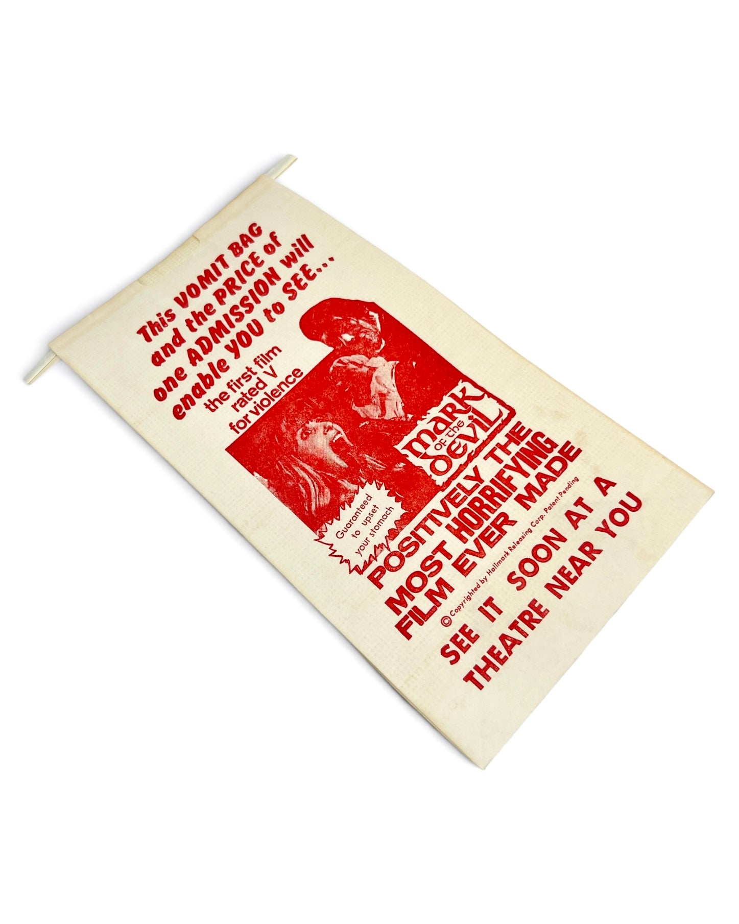 Vintage 1972 ‘Mark of the Devil’ Horror Promo Vomit Bag