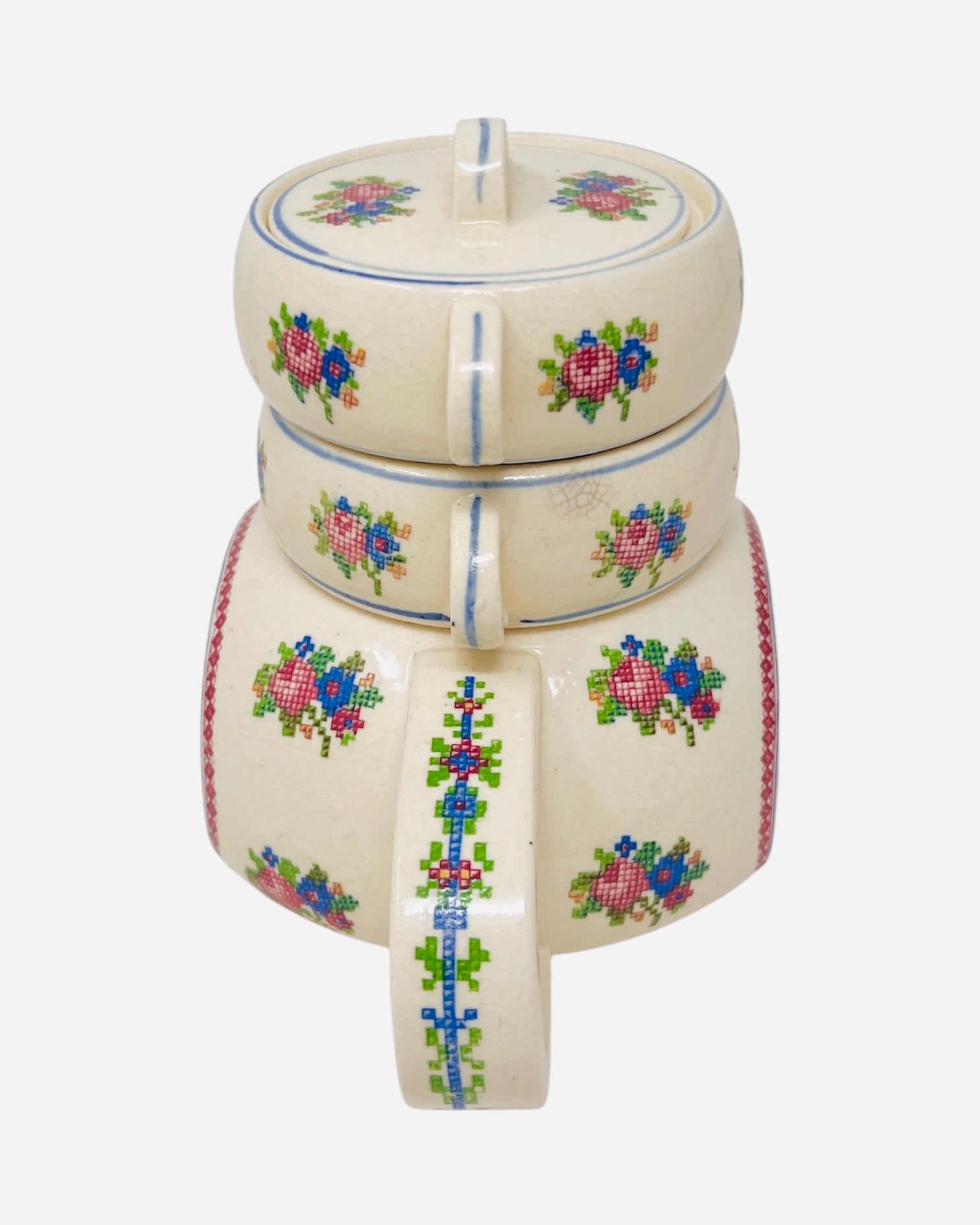 Vintage Floral Stacking Teapot Set