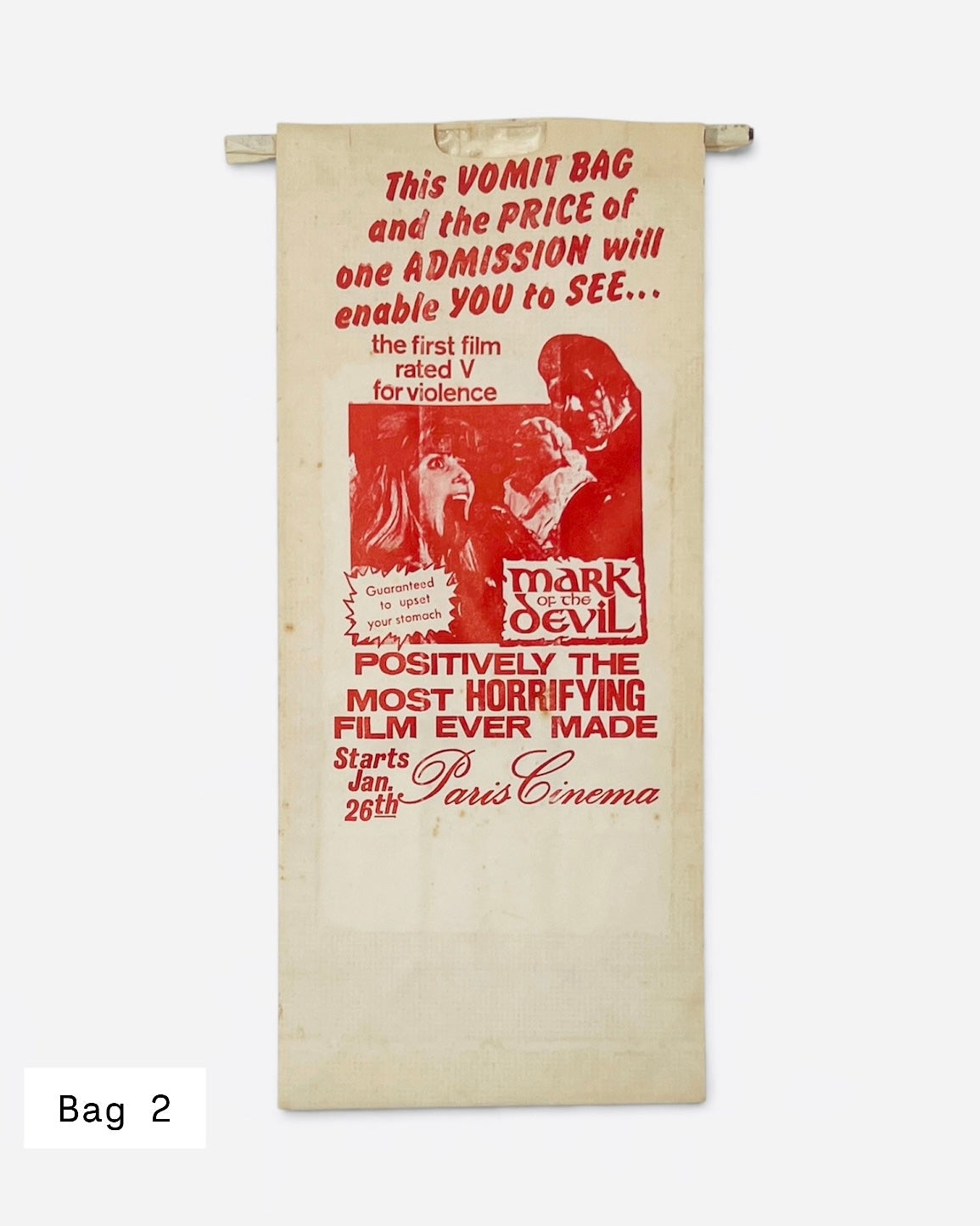 Vintage 1972 ‘Mark of the Devil’ Horror Promo Vomit Bags