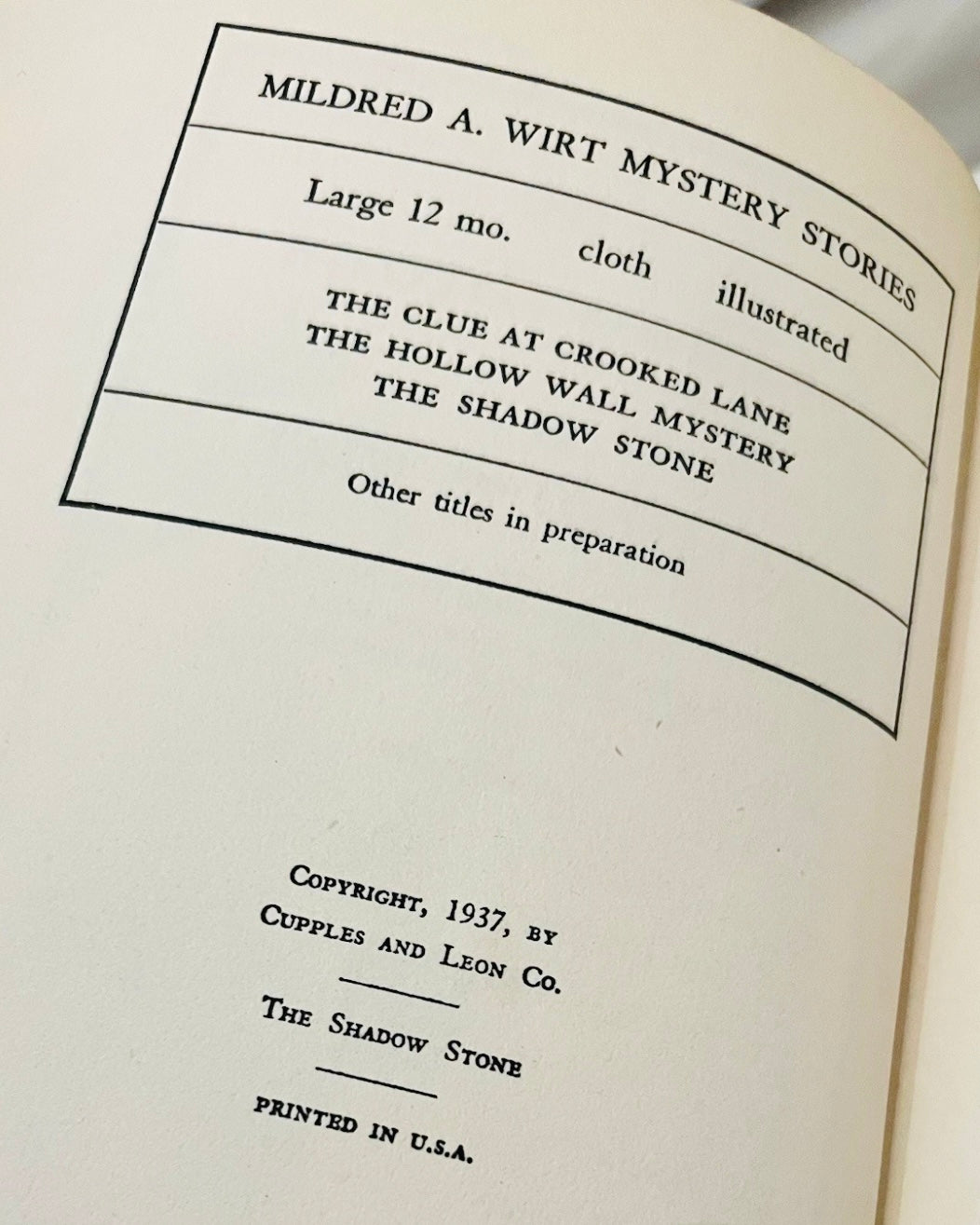Vintage 'The Shadow Stone' Hardcover Book, 1937