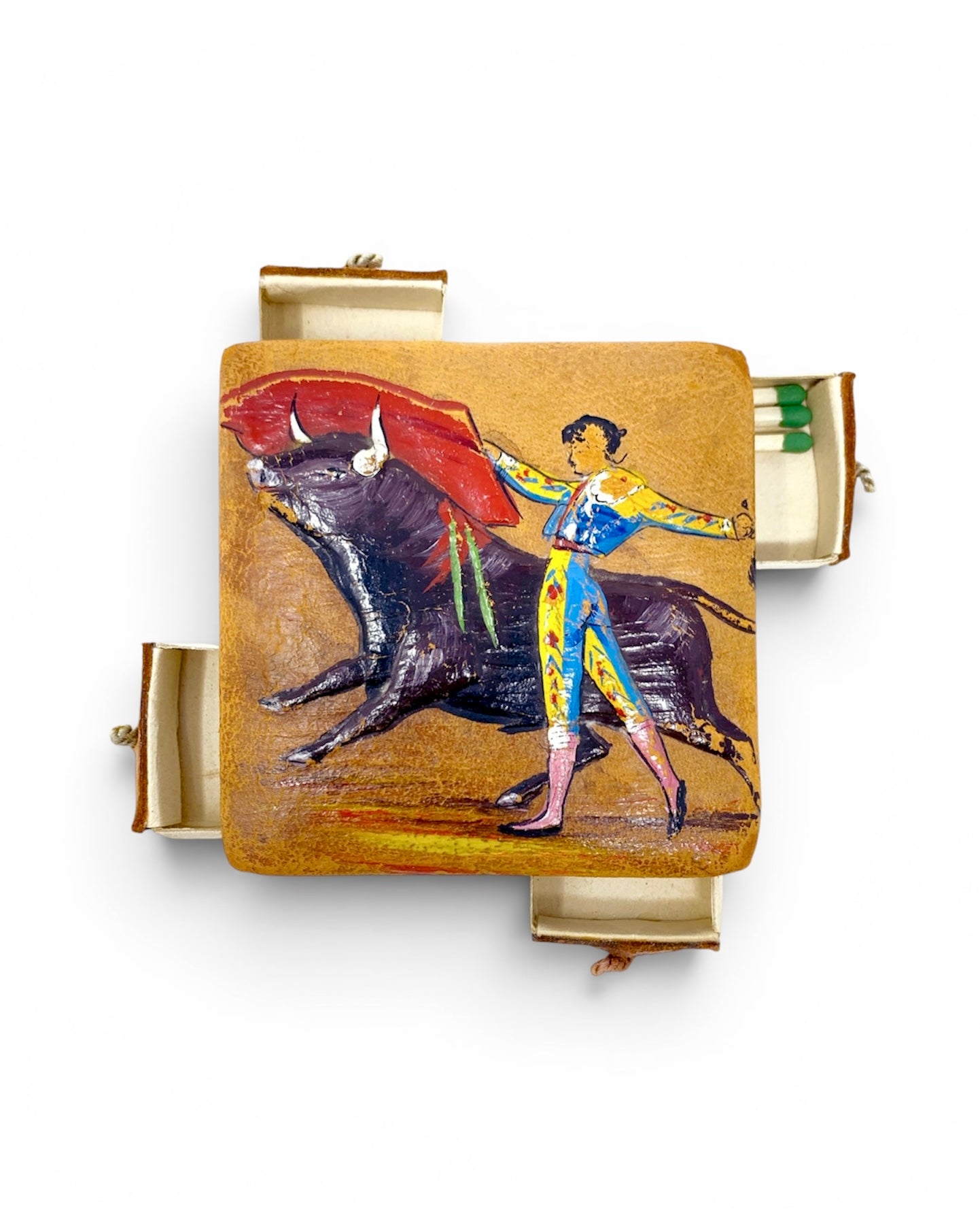 Vintage Matador Leather Matchbox Cover with Drawers, 1970s