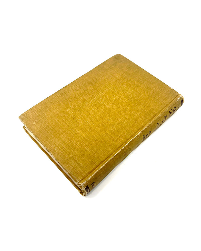 Antique children's book with gold cloth cover on a white background