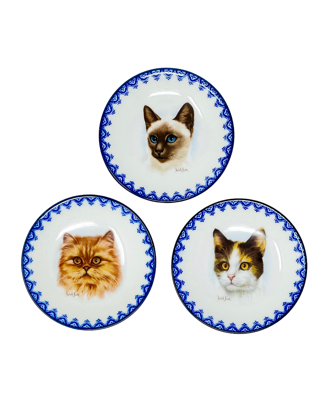 Vintage Derick Bown Mini Cat Plates - Set of 3