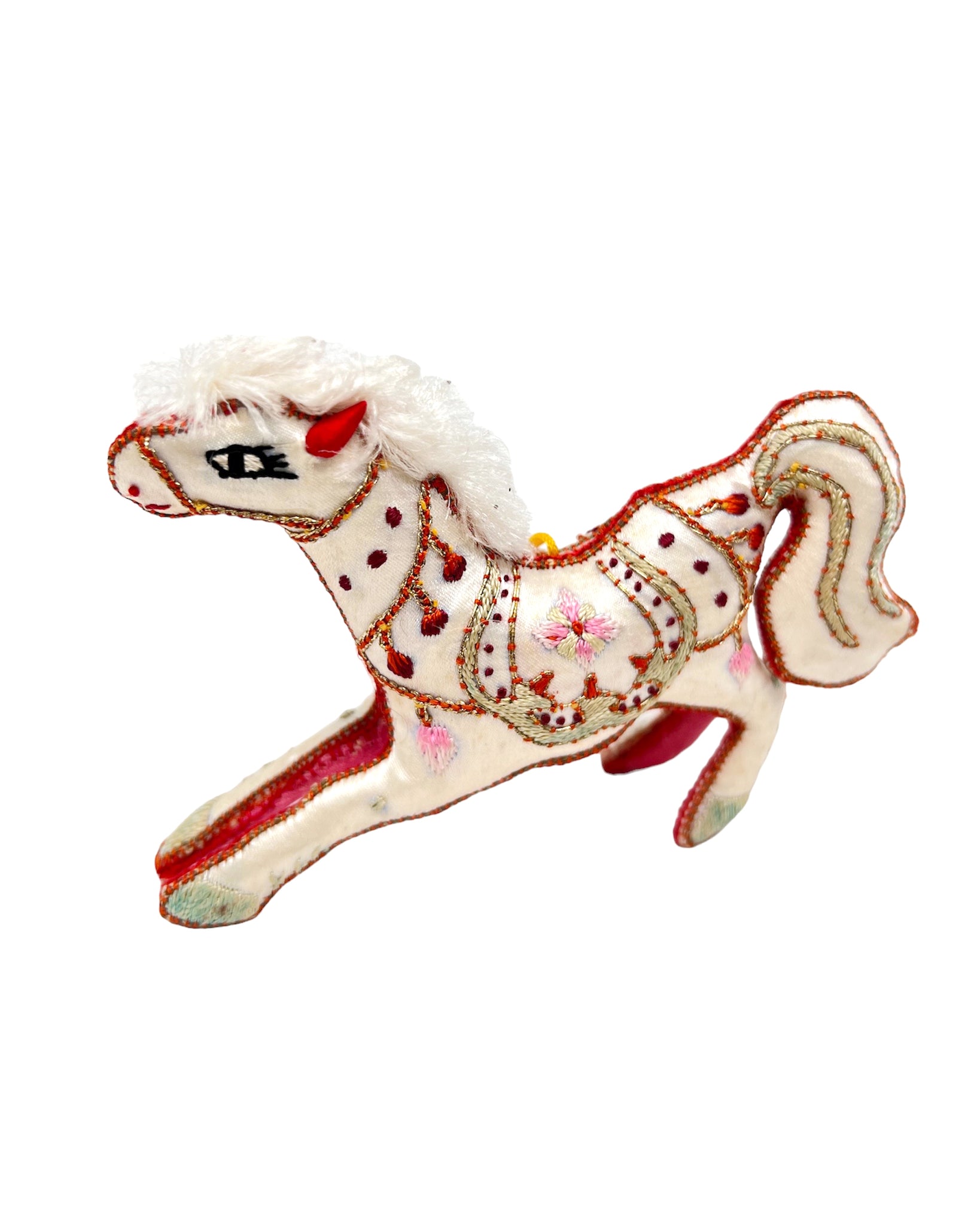 Vintage Silk White Horse Ornament