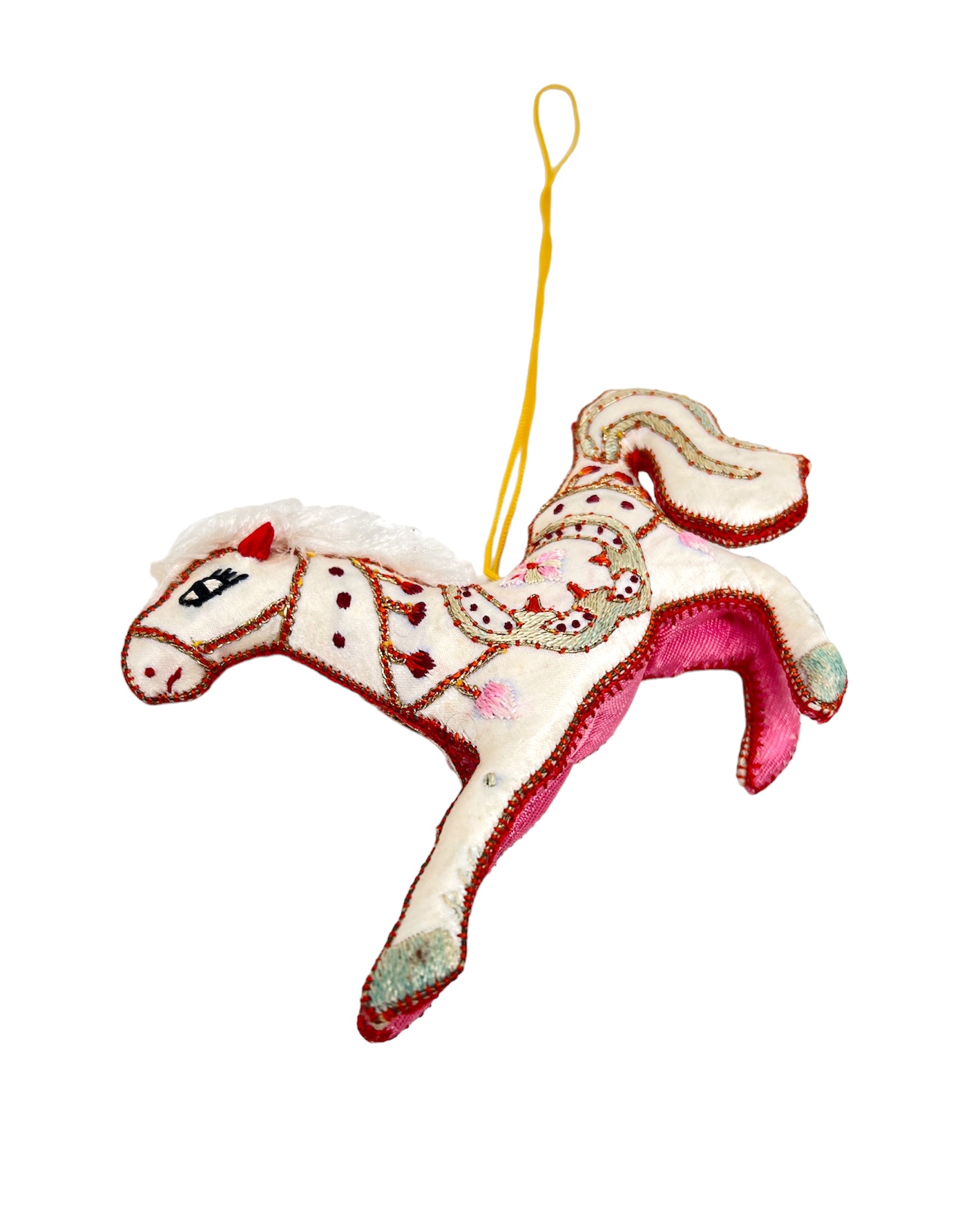 Vintage Silk White Horse Ornament