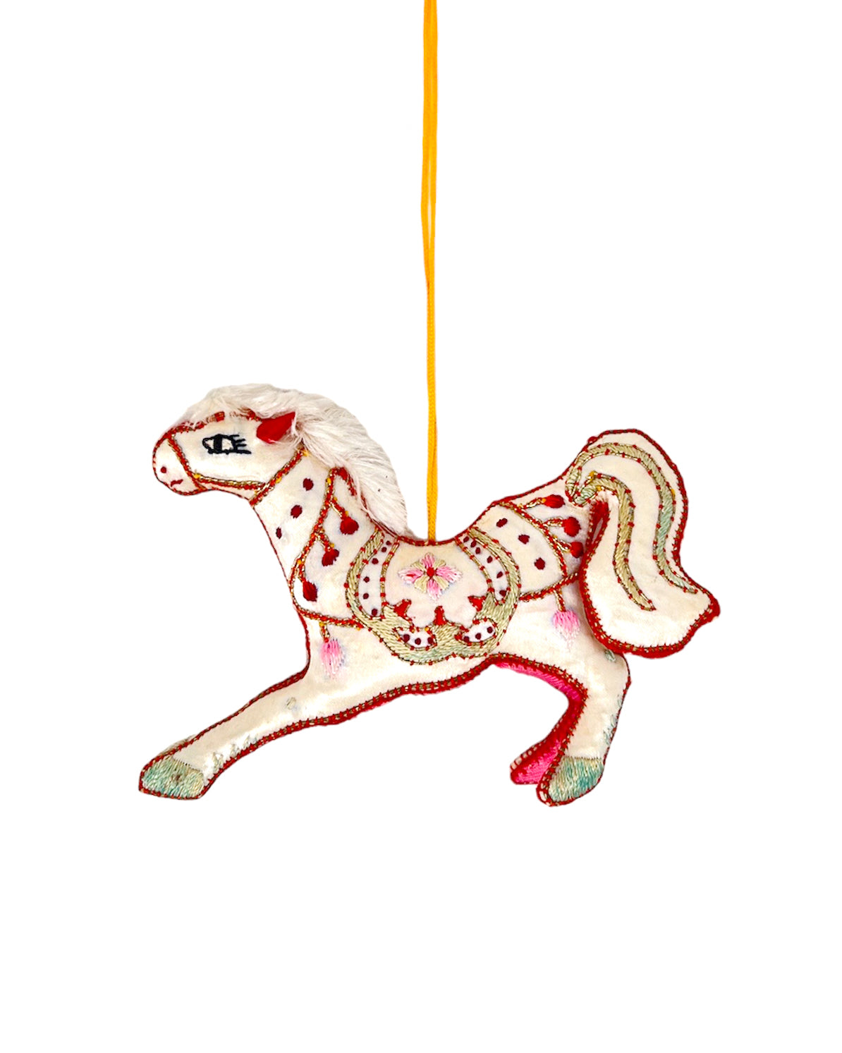 Vintage Silk White Horse Ornament