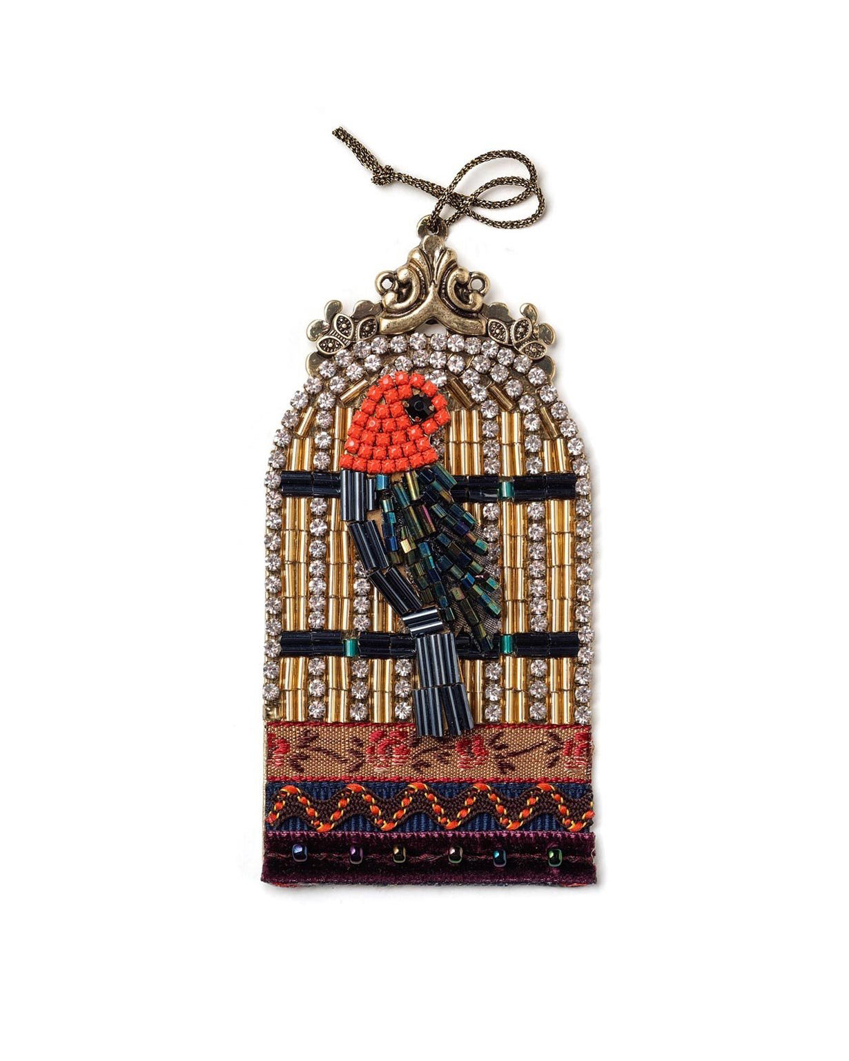 Bejeweled Bird Cage With Beaded Bird Ornament