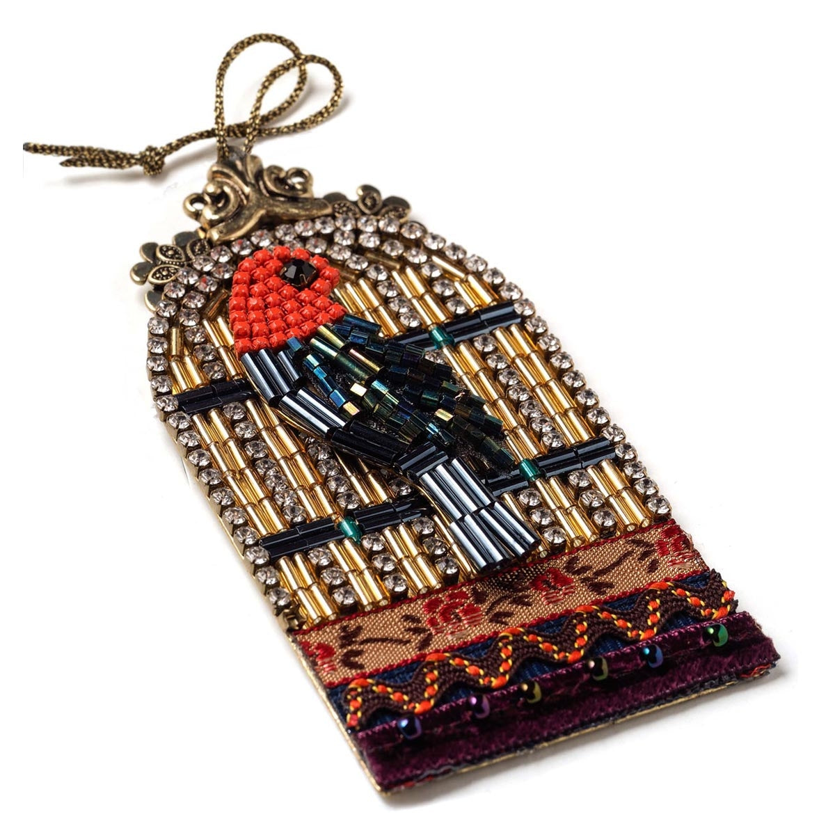 Bejeweled Bird Cage With Beaded Bird Ornament