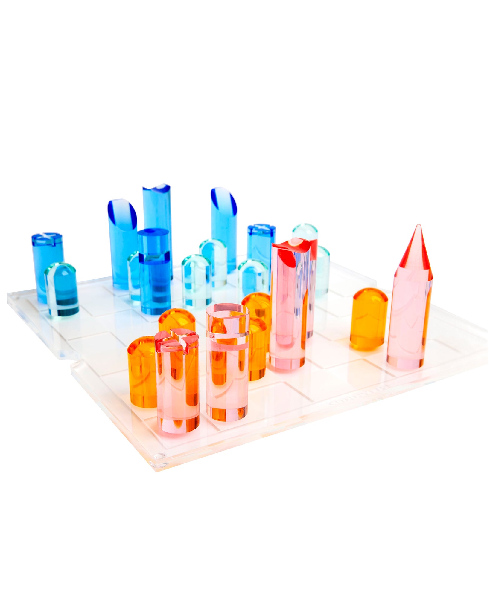 Rainbow Lucite Chess and Checkers Set
