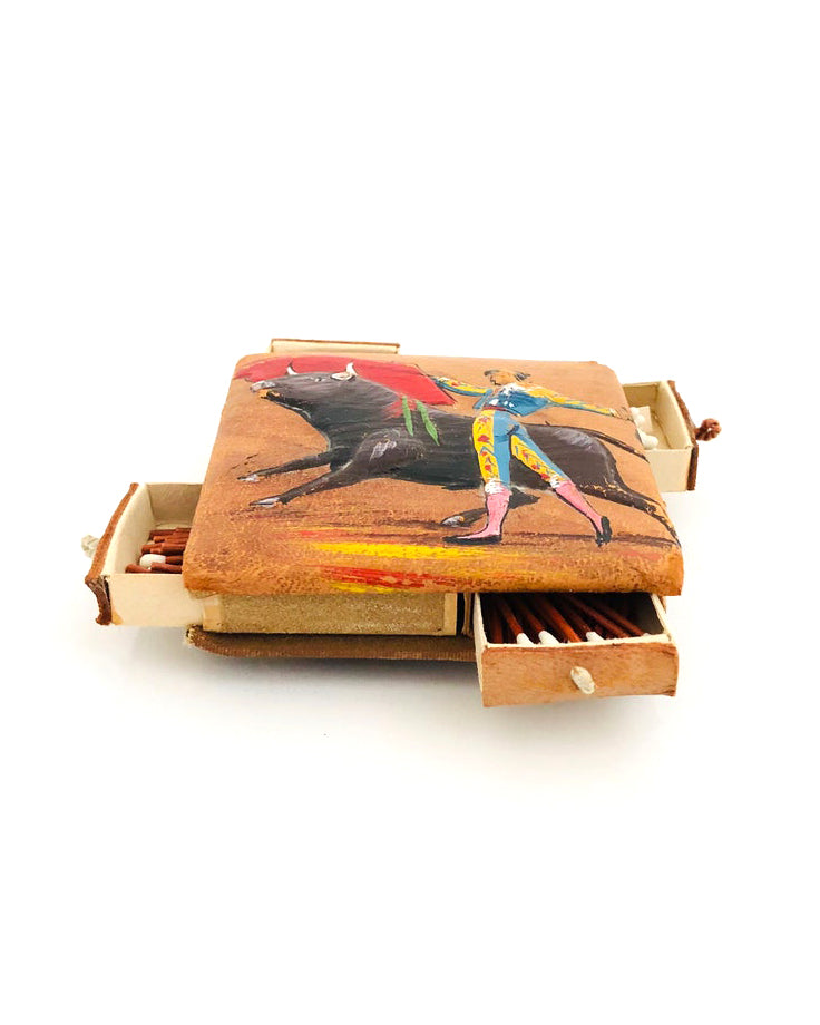 Vintage Matador Leather Matchbox Cover with Drawers, 1970s