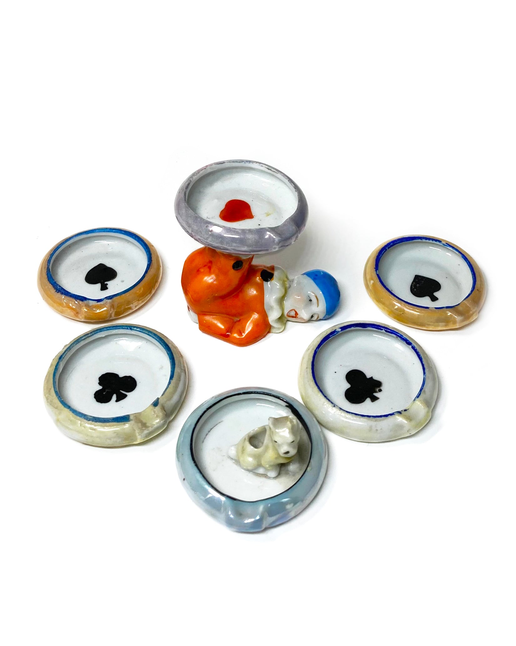 Vintage Pierrot Clown Ashtray Set