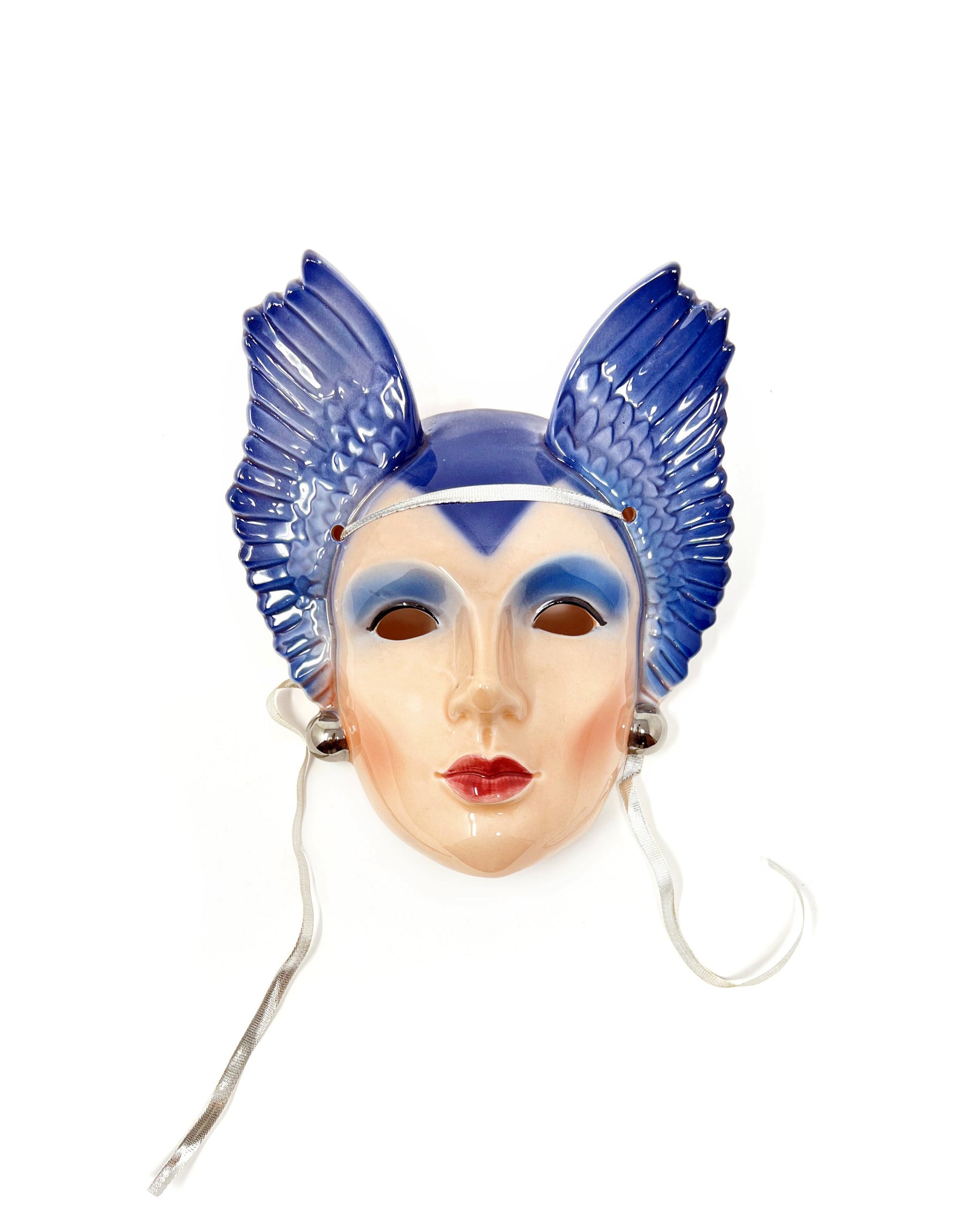 Vintage Hand-Painted Deco Blue Wings Wall Mask